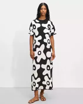 Длинное трикотажное платье с цветочным принтом Parfois, черный