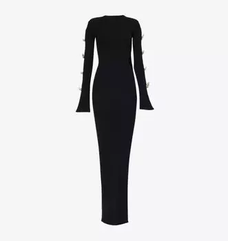 Длинное трикотажное платье с круглым вырезом и бантом Mach & Mach, черный