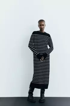 Длинное трикотажное платье в полоску ZARA, полосы
