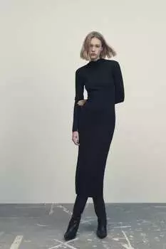 Длинное трикотажное платье ZARA, черный