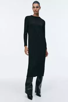 Длинное трикотажное платье ZARA, черный