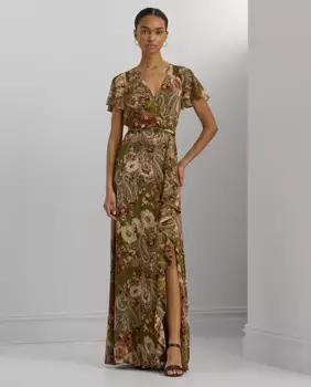 Длинное вечернее платье с принтом пейсли Lauren Ralph Lauren, зеленый