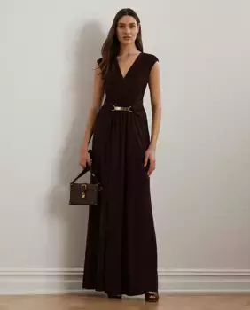 Длинное вечернее платье с V-образным вырезом Lauren Ralph Lauren, цвет Granate