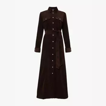 Длинное вельветовое платье с поясом на талии Polo Ralph Lauren, коричневый