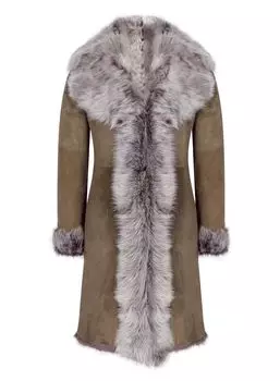 Длинное замшевое пальто из овчины Toscana серо-коричневого цвета TruClothing