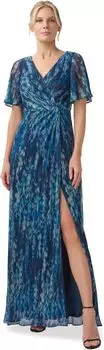 Длинное жатое платье цвета металлик Adrianna Papell, цвет Navy Multi