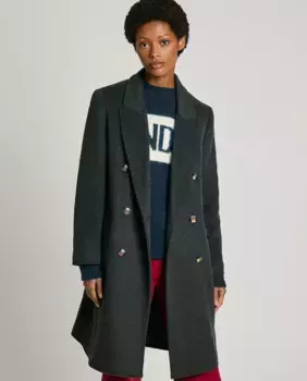 Длинное женское пальто на двубортной застежке Pepe Jeans, темно-серый