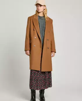 Длинное женское пальто на двубортной застежке Pepe Jeans, светло-коричневый