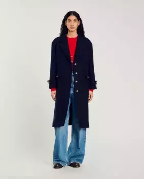 Длинное женское пальто свободного покроя Sandro, тёмно-синий