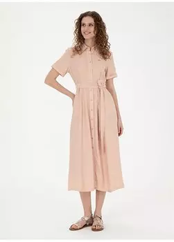 Длинное женское платье лососевого цвета с рубашечным воротником RISA U.S. Polo Assn.