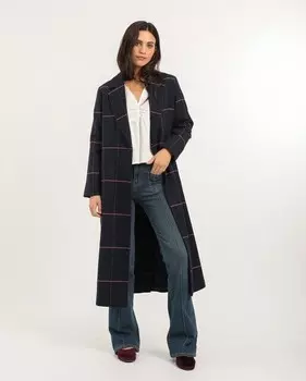 Длинное женское тканевое пальто с принтом The-Are, темно-синий