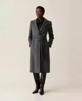Длинное женское тканевое пальто с серым поясом Claudie Pierlot, темно-серый