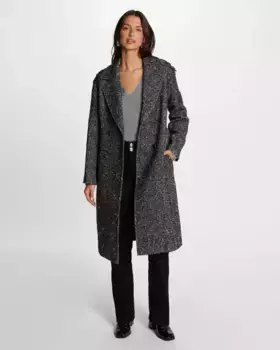 Длинное женское тканевое пальто с шевронным принтом Morgan, черный