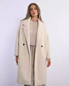 Длинное женское тканевое пальто с воротником с лацканами из овчины Lili Sidonio, кремовый