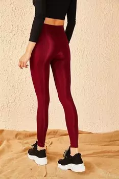Длинные блестящие леггинсы для дискотеки с поясом для фитнеса SHADE, бургундия