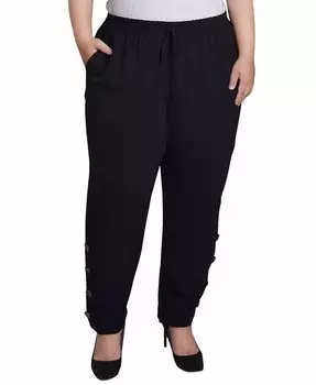 Длинные брюки больших размеров с манжетами NY Collection, черный