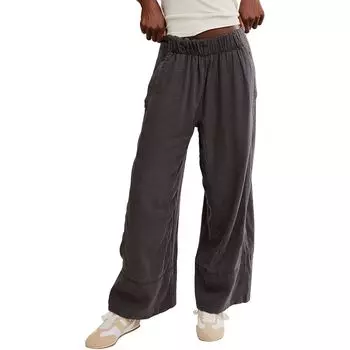 Длинные брюки из льна на резинке Free People, черный