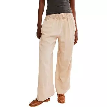 Длинные брюки из льна на резинке Free People, желтый