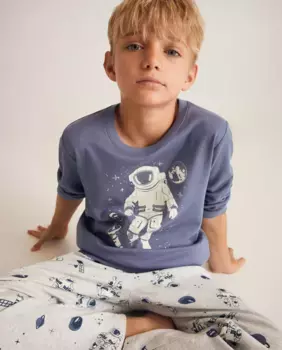 Длинные детские пижамы с принтом Cotton Juice, синий