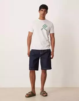 Длинные джинсовые шорты ASOS DESIGN со складками на карманах, необработанная стирка