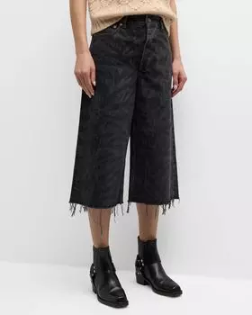 Длинные джинсовые шорты с лазерным узором Ganni, цвет Black