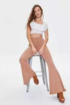 Длинные джинсы-клеш с высокой посадкой Forever 21, капучино