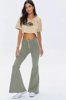 Длинные джинсы-клеш с высокой посадкой Forever 21, оливковый