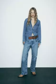 Длинные джинсы прямого кроя с высокой талией Z1975 ZARA, синий