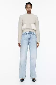 Длинные джинсы прямого кроя z1975 с высокой посадкой ZARA, светло-синий