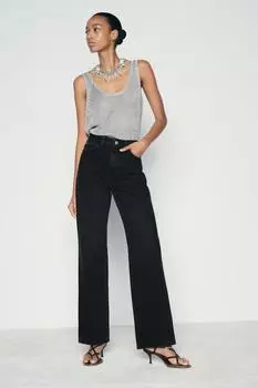 Длинные джинсы прямого кроя Z1975 с высокой посадкой ZARA, черный