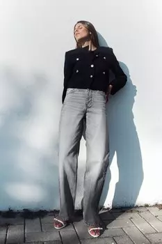 Длинные джинсы прямого кроя Z1975 с высокой посадкой ZARA, серый