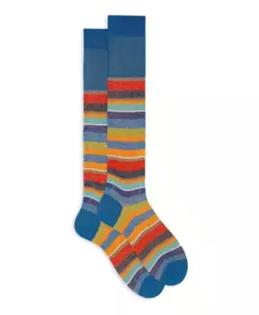 Длинные хлопковые льняные носки в итальянскую полоску Gallo, мультиколор