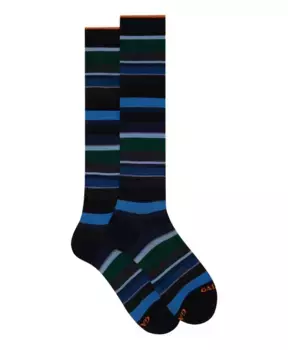 Длинные хлопковые носки в голубую полоску Gallo, мультиколор