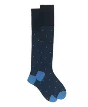 Длинные хлопковые носки в горошек на мерцающем фоне Gallo, синий