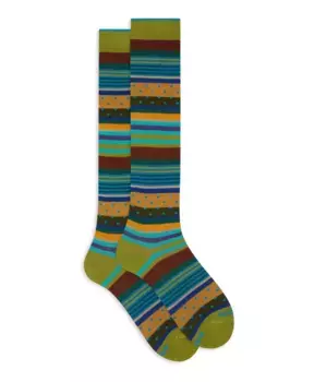 Длинные итальянские хлопковые носки в полоску в горошек Gallo, мультиколор