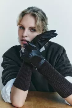 Длинные контрастные перчатки ZARA, коричневый