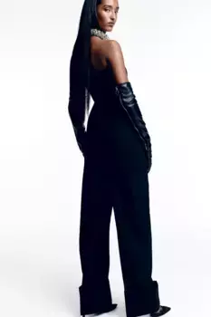 Длинные кожаные перчатки H&M, черный