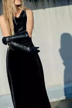 Длинные кожаные перчатки ZARA, черный