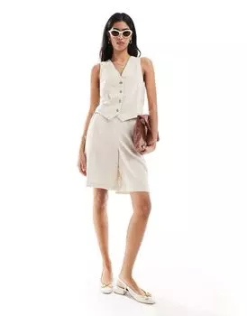 Длинные льняные шорты ASOS DESIGN в натуральную клетку