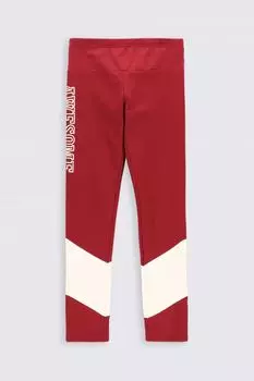 Длинные леггинсы Coccodrillo бордовый с надписью и вставками из другого материала