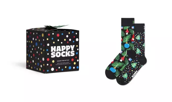 Длинные носки Happy Socks (коробка, 2 шт.), с рождественскими мотивами, черный