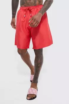 Длинные однородные шорты для плавания Boohoo, красный