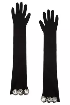 Длинные перчатки с нашивкой из кристаллов David Koma, черный
