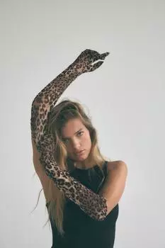 Длинные перчатки с животным принтом ZARA, цвет leopard
