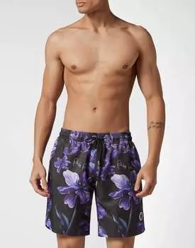Длинные плавки Цветы Philipp Plein, черный