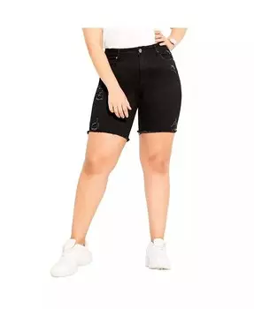 Длинные потертые шорты больших размеров CITY CHIC, черный