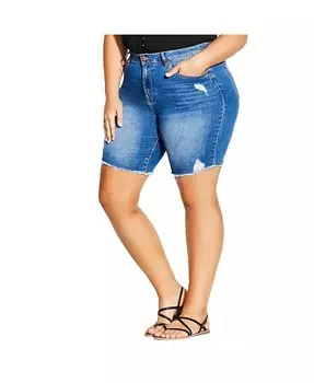 Длинные потертые шорты больших размеров CITY CHIC, синий