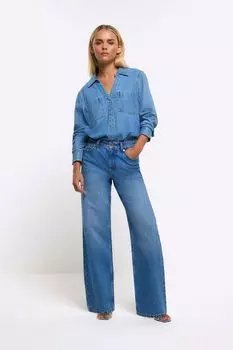 Длинные прямые джинсы 90-х годов Petite со средней посадкой River Island, синий
