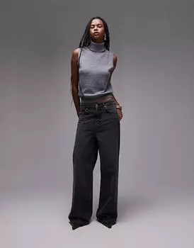 Длинные прямые джинсы черного цвета с потертостями Mango