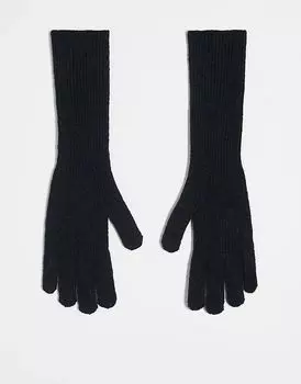 Длинные ребристые перчатки Gabriella черного цвета Topshop